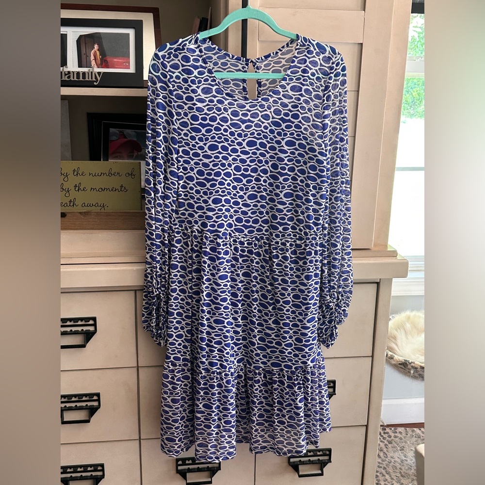 Blue and White Patterned Women's Dress